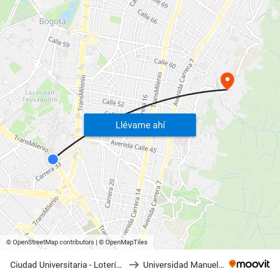 Ciudad Universitaria - Lotería De Bogotá to Universidad Manuela Beltrán map