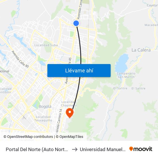 Portal Del Norte (Auto Norte - Cl 174a) to Universidad Manuela Beltrán map