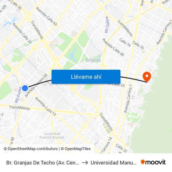 Br. Granjas De Techo (Av. Centenario - Kr 65) to Universidad Manuela Beltrán map