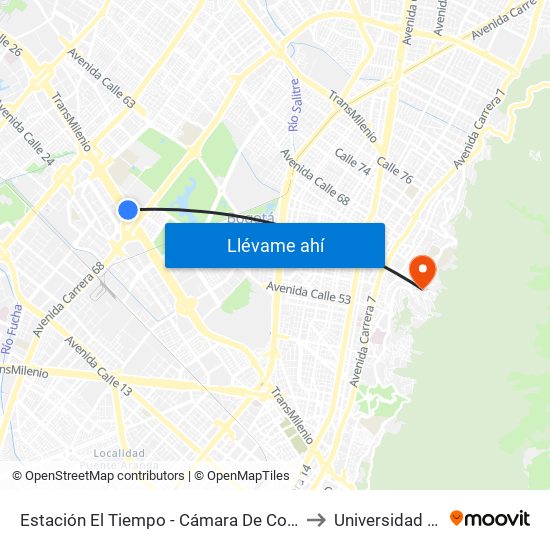 Estación El Tiempo - Cámara De Comercio De Bogotá (Ac 26 - Kr 68b Bis) to Universidad Manuela Beltrán map