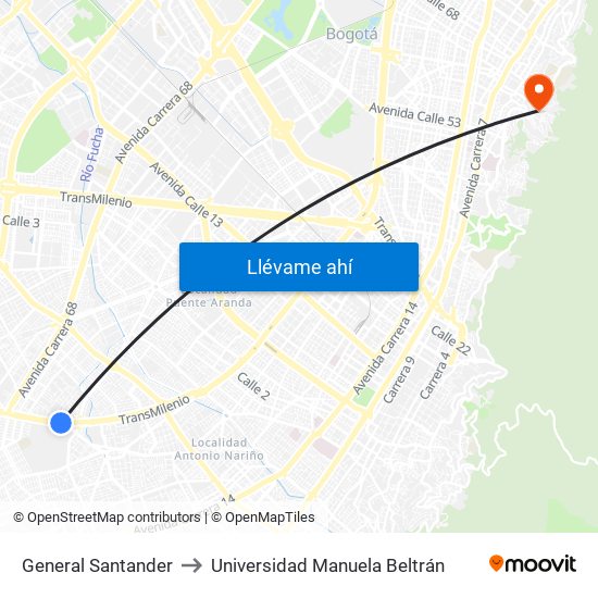 General Santander to Universidad Manuela Beltrán map