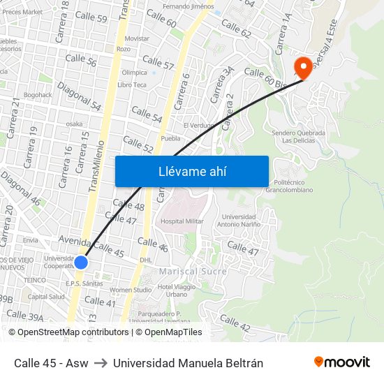 Calle 45 - Asw to Universidad Manuela Beltrán map