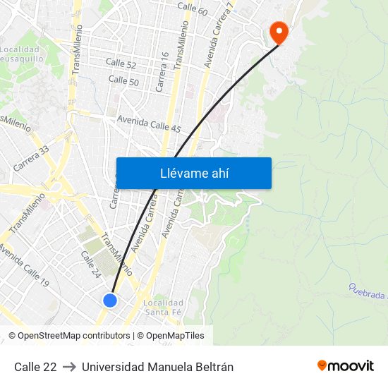 Calle 22 to Universidad Manuela Beltrán map
