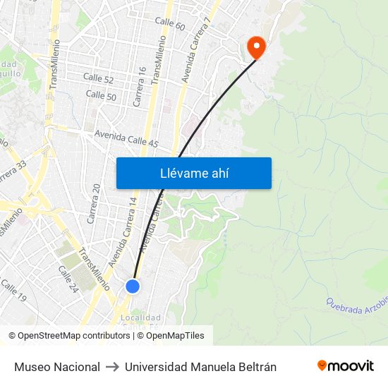 Museo Nacional to Universidad Manuela Beltrán map