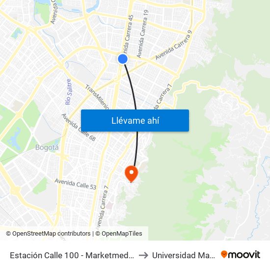 Estación Calle 100 - Marketmedios (Auto Norte - Cl 98) to Universidad Manuela Beltrán map