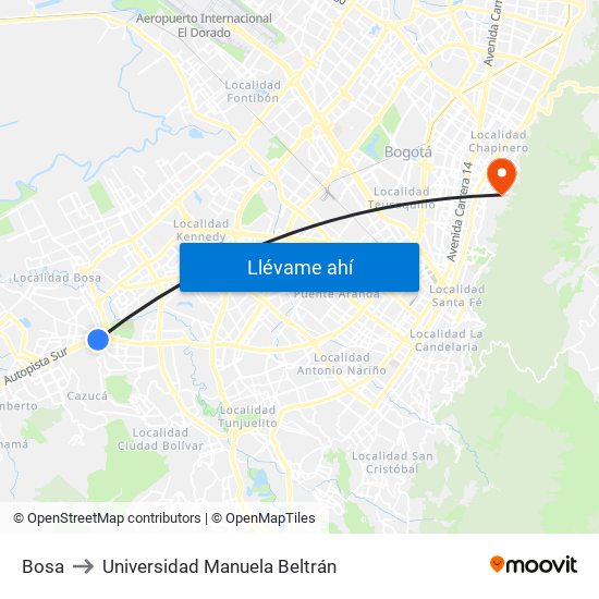 Bosa to Universidad Manuela Beltrán map