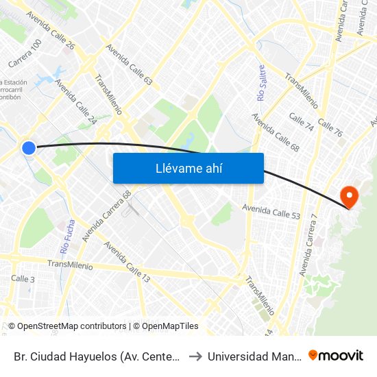 Br. Ciudad Hayuelos (Av. Centenario - Av. C. De Cali) to Universidad Manuela Beltrán map