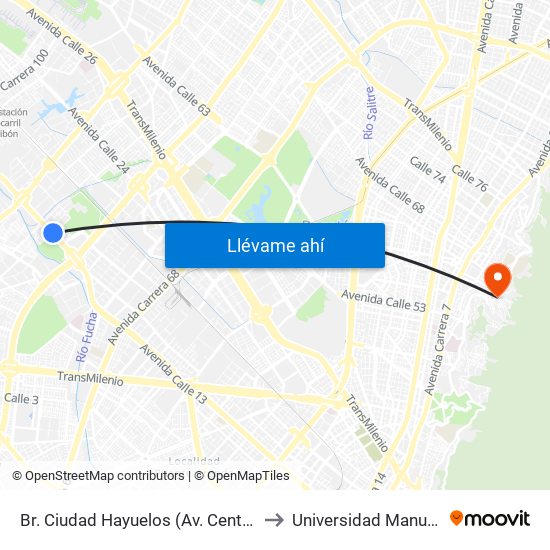 Br. Ciudad Hayuelos (Av. Centenario - Kr 78g) to Universidad Manuela Beltrán map