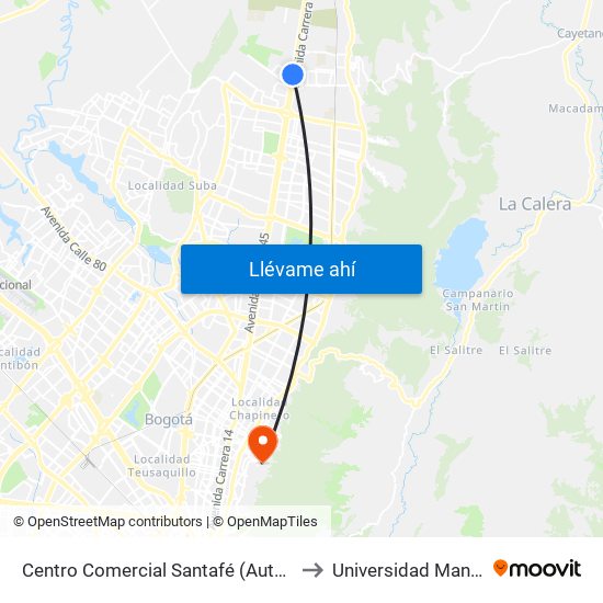 Centro Comercial Santafé (Auto Norte - Cl 187) (B) to Universidad Manuela Beltrán map