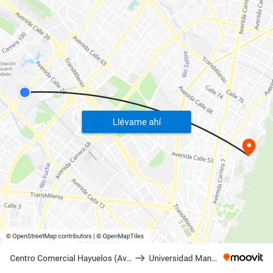 Centro Comercial Hayuelos (Av. C. De Cali - Cl 20) to Universidad Manuela Beltrán map