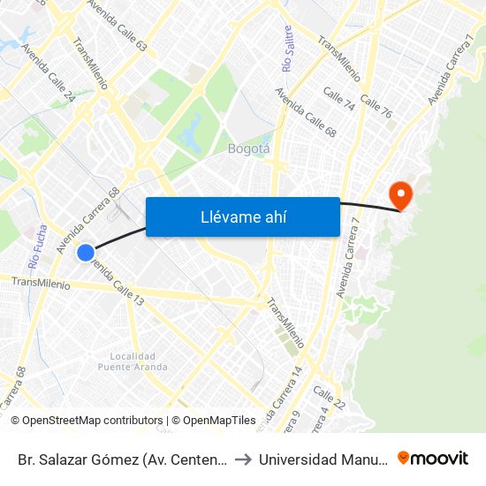 Br. Salazar Gómez (Av. Centenario - Kr 65) (A) to Universidad Manuela Beltrán map