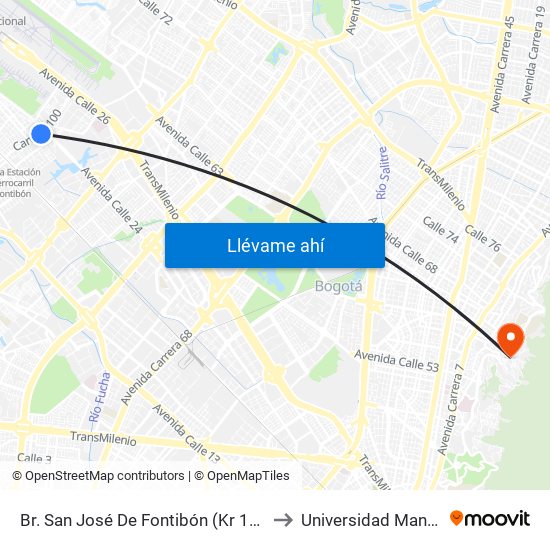 Br. San José De Fontibón (Kr 100 - Av. Esperanza) to Universidad Manuela Beltrán map