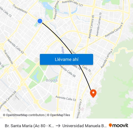 Br. Santa María (Ac 80 - Kr 73b) to Universidad Manuela Beltrán map