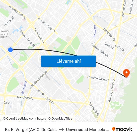 Br. El Vergel (Av. C. De Cali - Cl 18) to Universidad Manuela Beltrán map