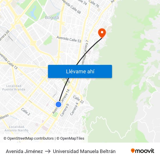 Avenida Jiménez to Universidad Manuela Beltrán map