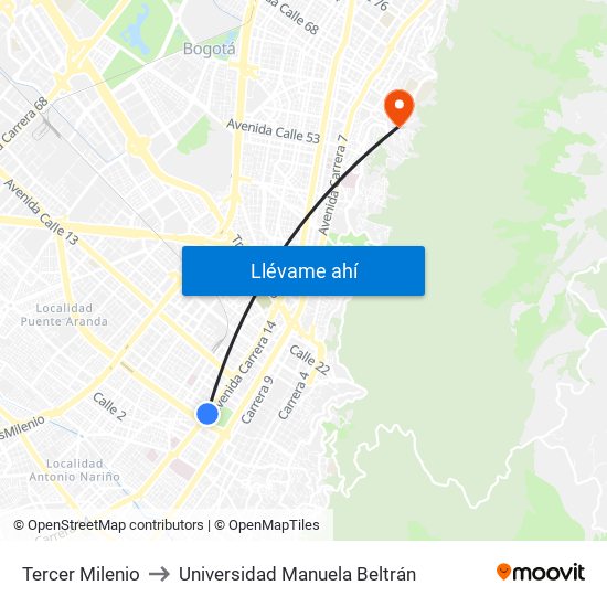 Tercer Milenio to Universidad Manuela Beltrán map