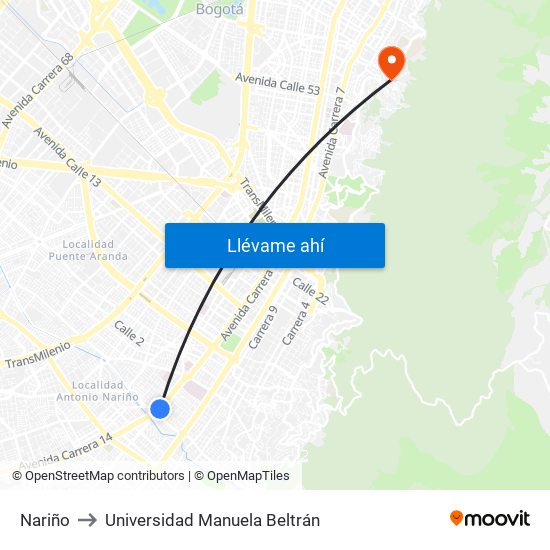 Nariño to Universidad Manuela Beltrán map
