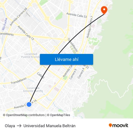 Olaya to Universidad Manuela Beltrán map