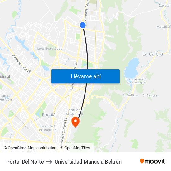 Portal Del Norte to Universidad Manuela Beltrán map