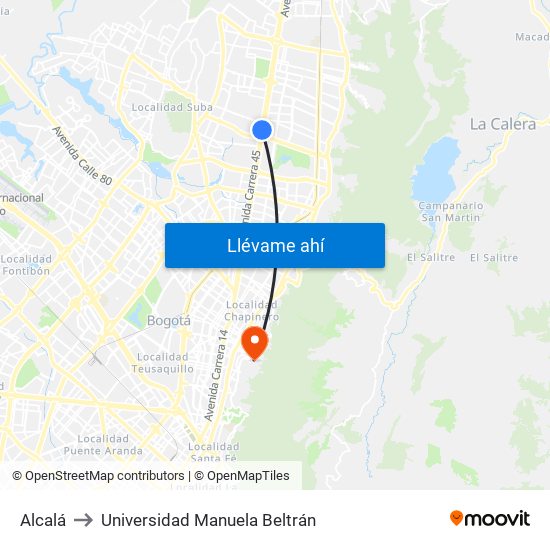 Alcalá to Universidad Manuela Beltrán map
