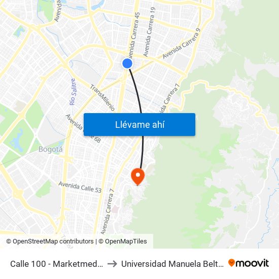 Calle 100 - Marketmedios to Universidad Manuela Beltrán map