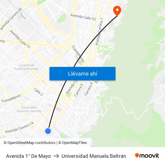 Avenida 1° De Mayo to Universidad Manuela Beltrán map