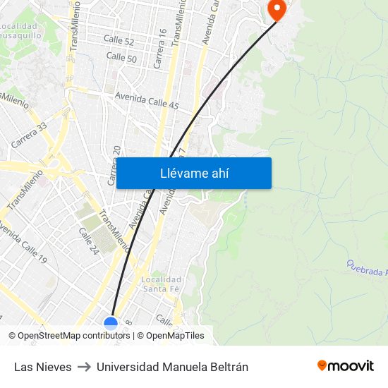 Las Nieves to Universidad Manuela Beltrán map