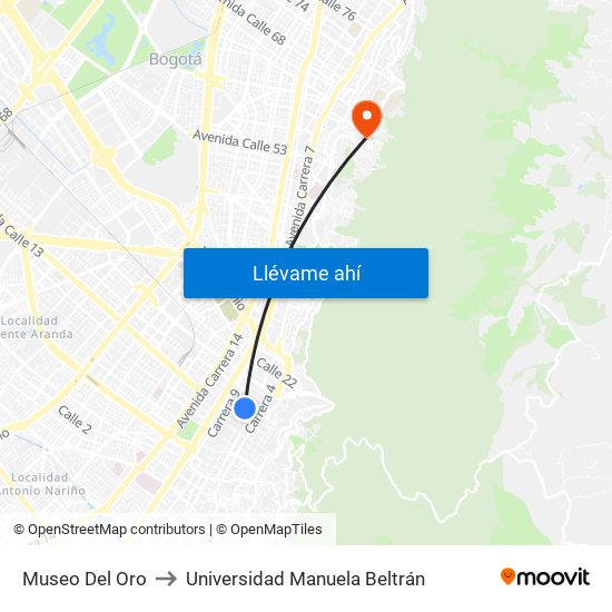 Museo Del Oro to Universidad Manuela Beltrán map