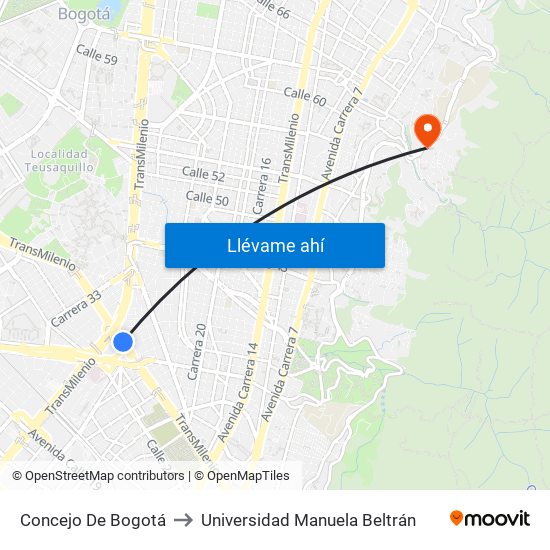 Concejo De Bogotá to Universidad Manuela Beltrán map