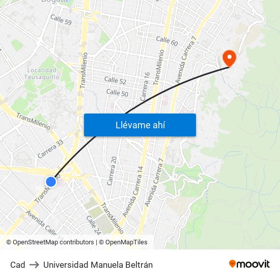 Cad to Universidad Manuela Beltrán map