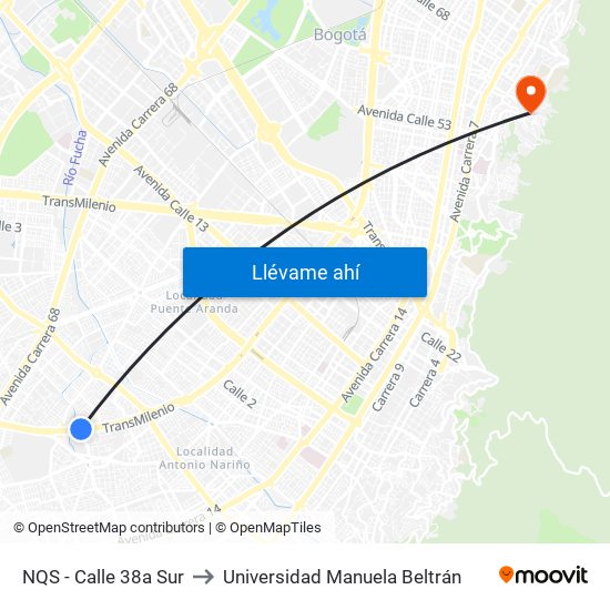 NQS - Calle 38a Sur to Universidad Manuela Beltrán map