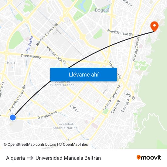 Alquería to Universidad Manuela Beltrán map