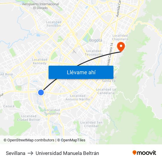 Sevillana to Universidad Manuela Beltrán map