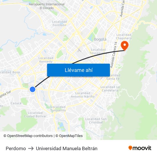 Perdomo to Universidad Manuela Beltrán map