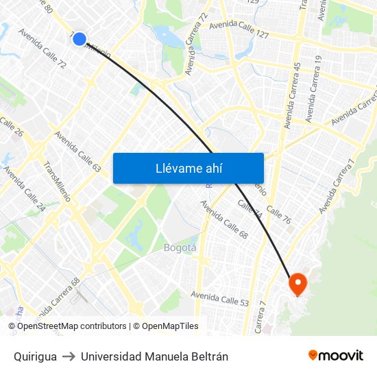 Quirigua to Universidad Manuela Beltrán map