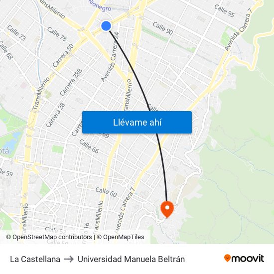 La Castellana to Universidad Manuela Beltrán map