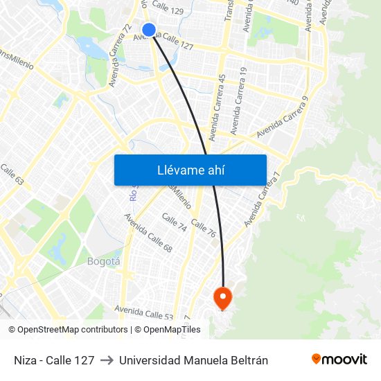 Niza - Calle 127 to Universidad Manuela Beltrán map