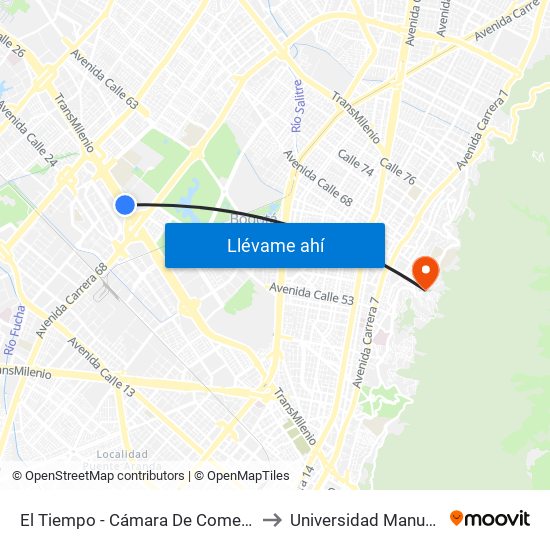 El Tiempo - Cámara De Comercio De Bogotá to Universidad Manuela Beltrán map