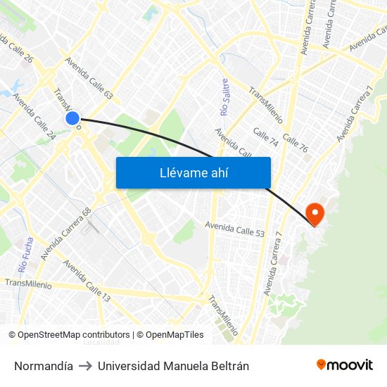 Normandía to Universidad Manuela Beltrán map