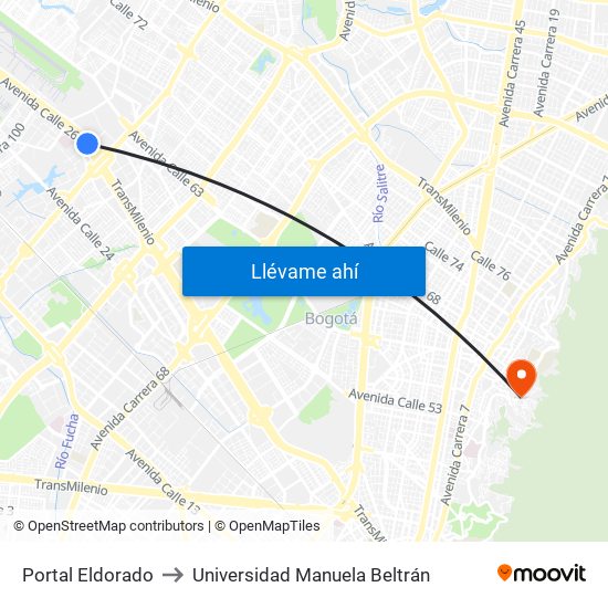 Portal Eldorado to Universidad Manuela Beltrán map