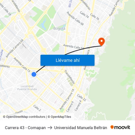 Carrera 43 - Comapan to Universidad Manuela Beltrán map