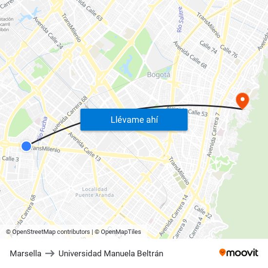 Marsella to Universidad Manuela Beltrán map