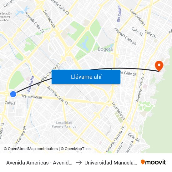 Avenida Américas - Avenida Boyacá to Universidad Manuela Beltrán map