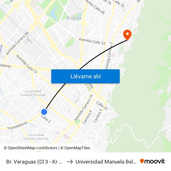 Br. Veraguas (Cl 3 - Kr 29a) to Universidad Manuela Beltrán map