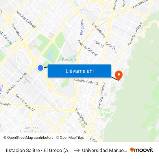 Estación Salitre - El Greco (Ac 26 - Ak 68) to Universidad Manuela Beltrán map