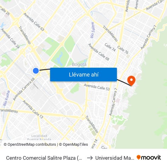 Centro Comercial Salitre Plaza (Av. La Esperanza - Kr 68a) to Universidad Manuela Beltrán map