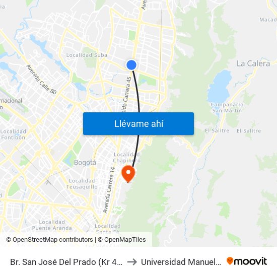 Br. San José Del Prado (Kr 45a - Cl 137) to Universidad Manuela Beltrán map