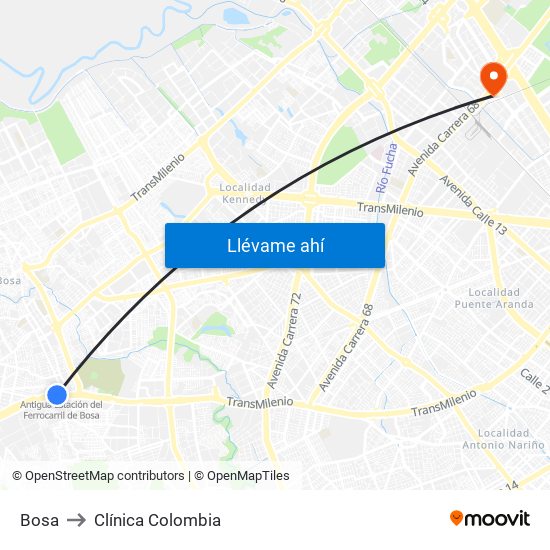 Bosa to Clínica Colombia map