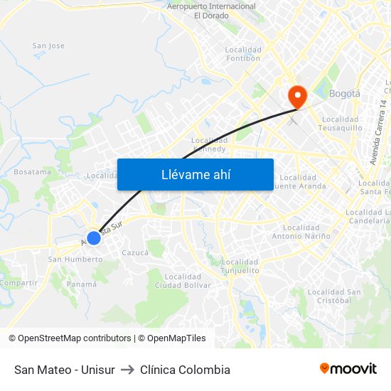 San Mateo - Unisur to Clínica Colombia map