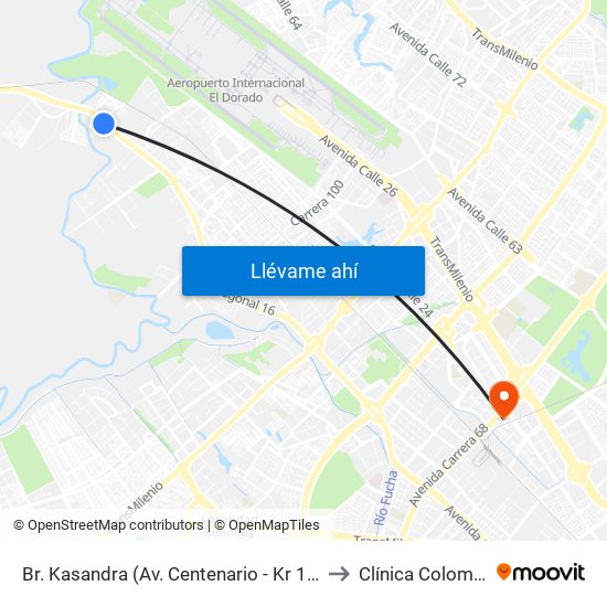 Br. Kasandra (Av. Centenario - Kr 134a) to Clínica Colombia map